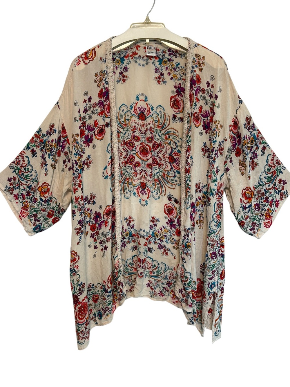 BILA Cream Floral Open-Front Kimono